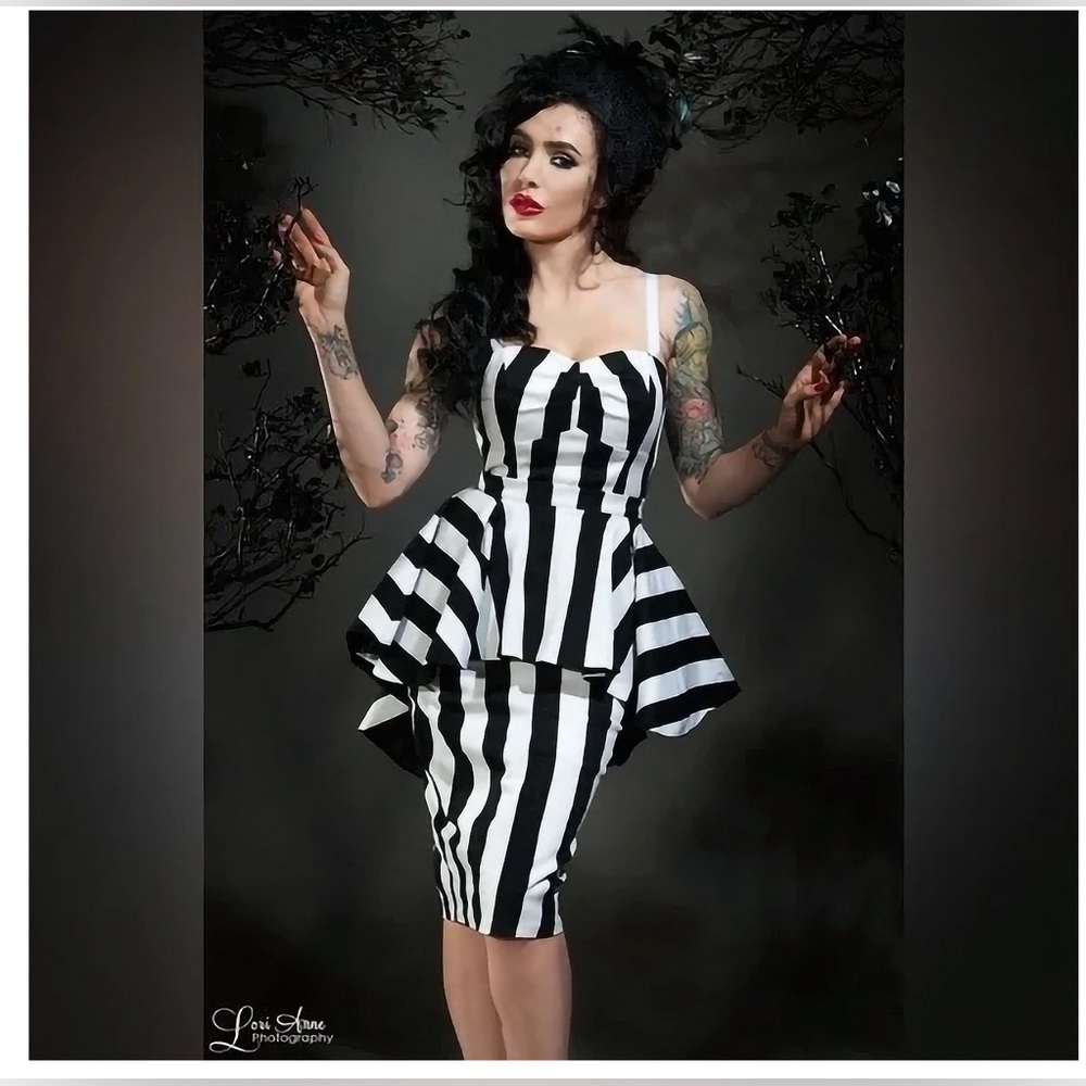 Deadly Dames Striped Wiggle Dress with Removable Peplum